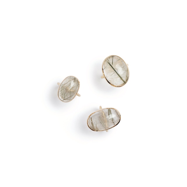 S925 MIXED RUTILE QUARTZ RING  GOLD -SMALL-