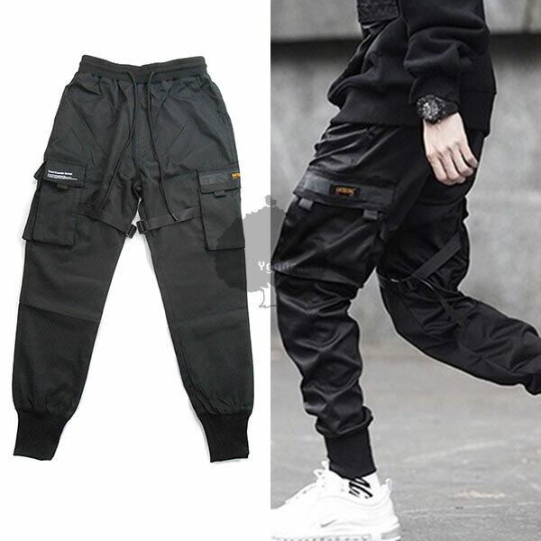 YGG☆新品 ストラップ付き ワーク カーゴパンツ ジョガー L メンズ 黒