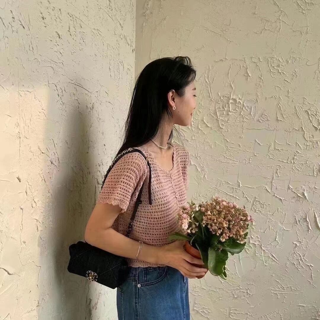 鍵あみニット 五分袖カーデ  AJ2205-D001