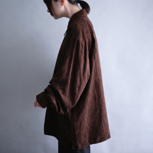 random grid stitch work design XXXL over size fake suede shirt