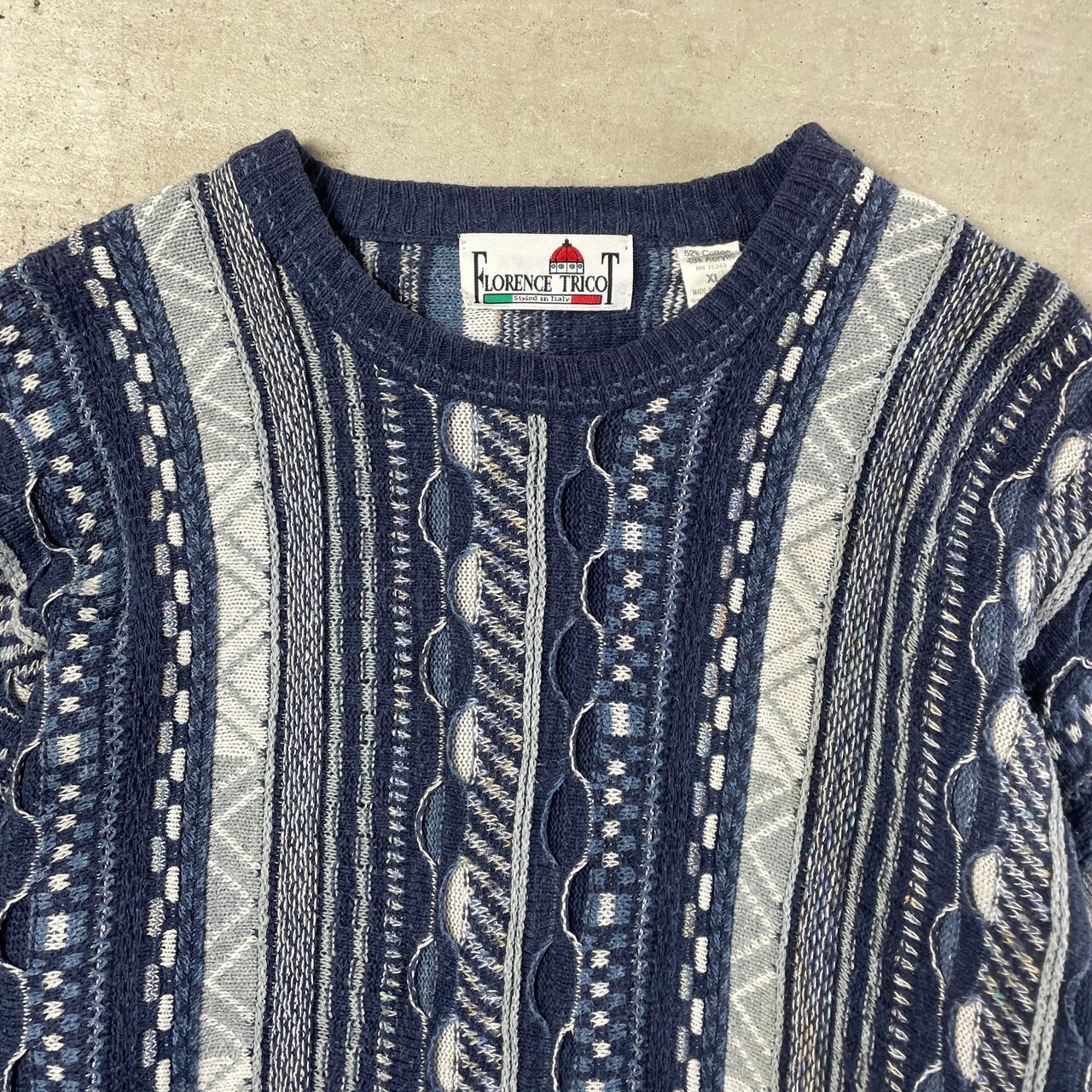FLORENCE TRICOT クージー風 3Dニット 総柄 コットンニットセーター 