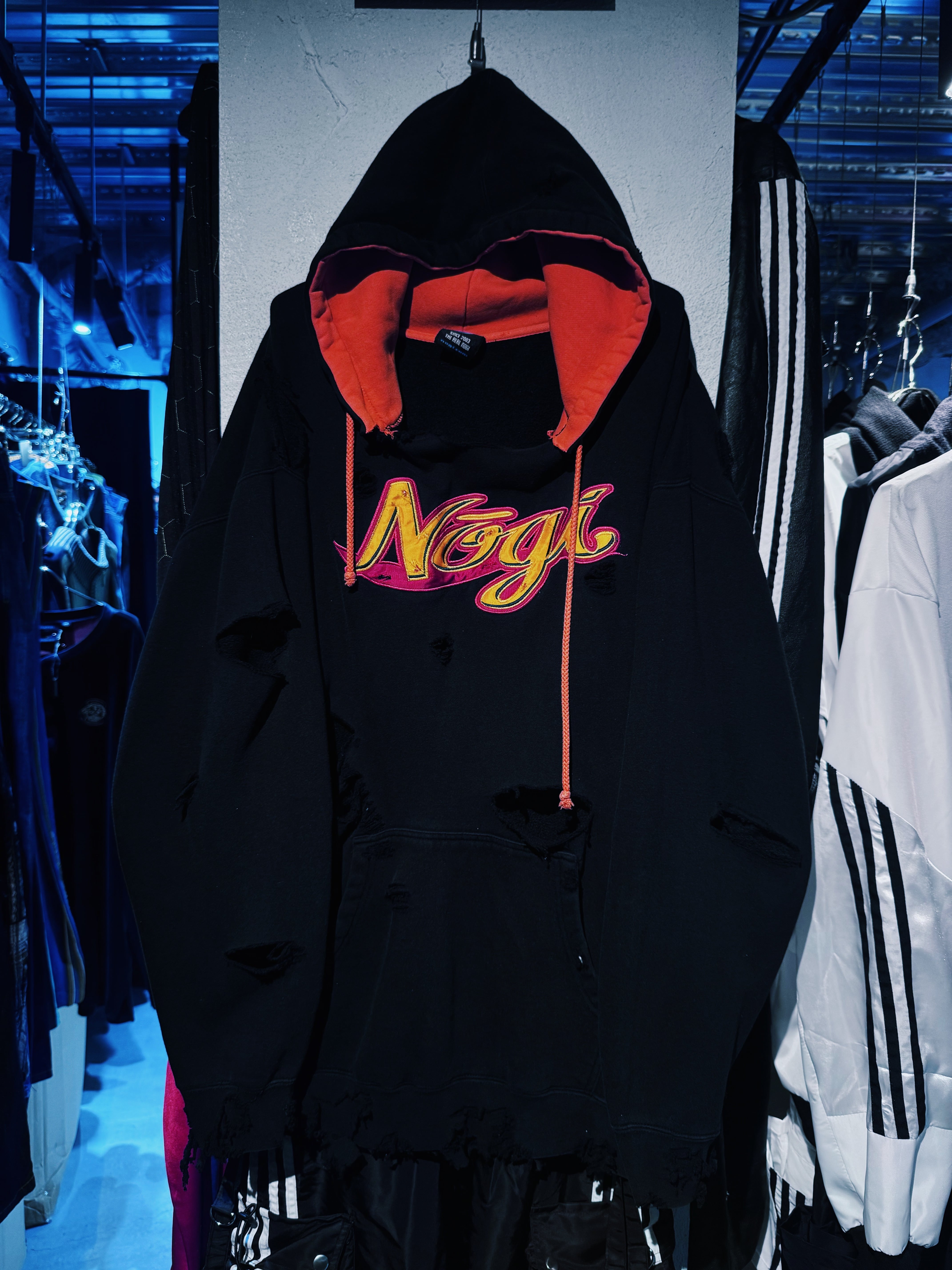 【D4C】“Nogi”embroidery design boro custom re:make hoodie pullover