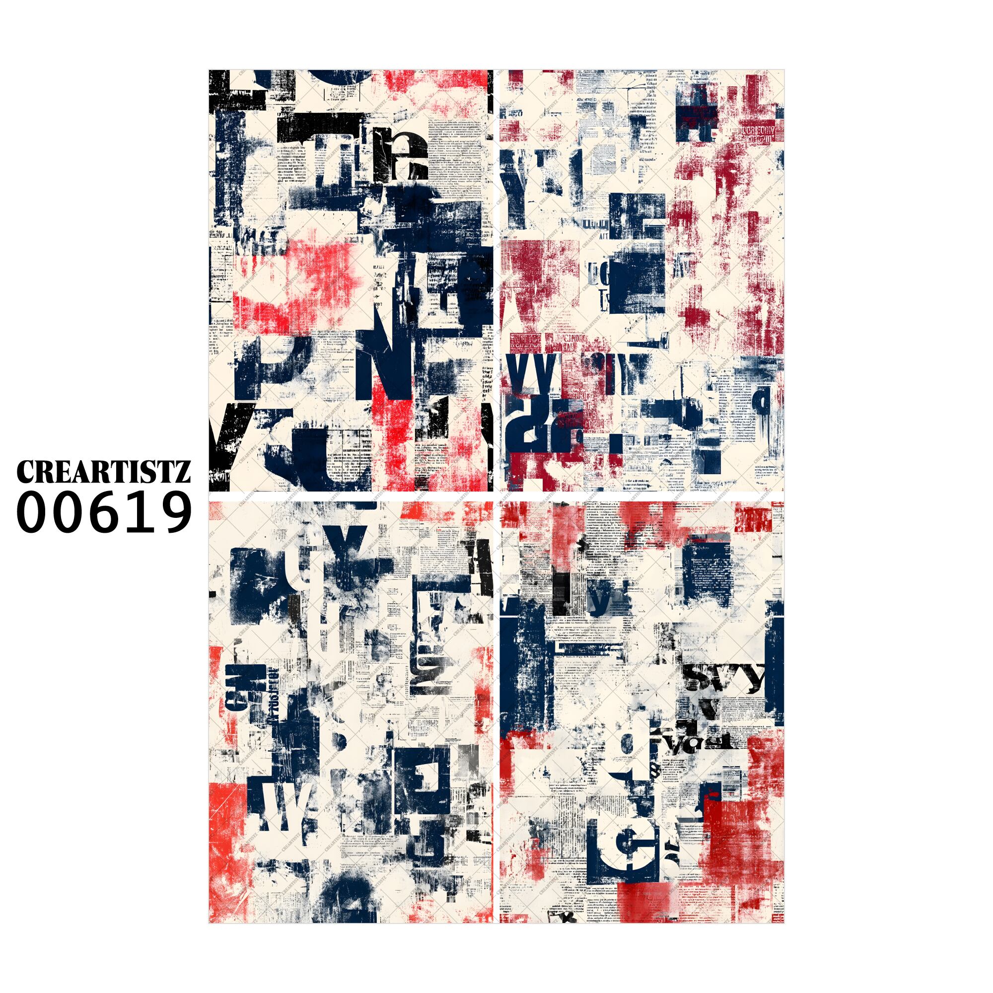 00619 背景 コラージュ素材 オリジナル 12枚セット (4種類×3枚) ペーパー/ステッカー CREARTISTZ