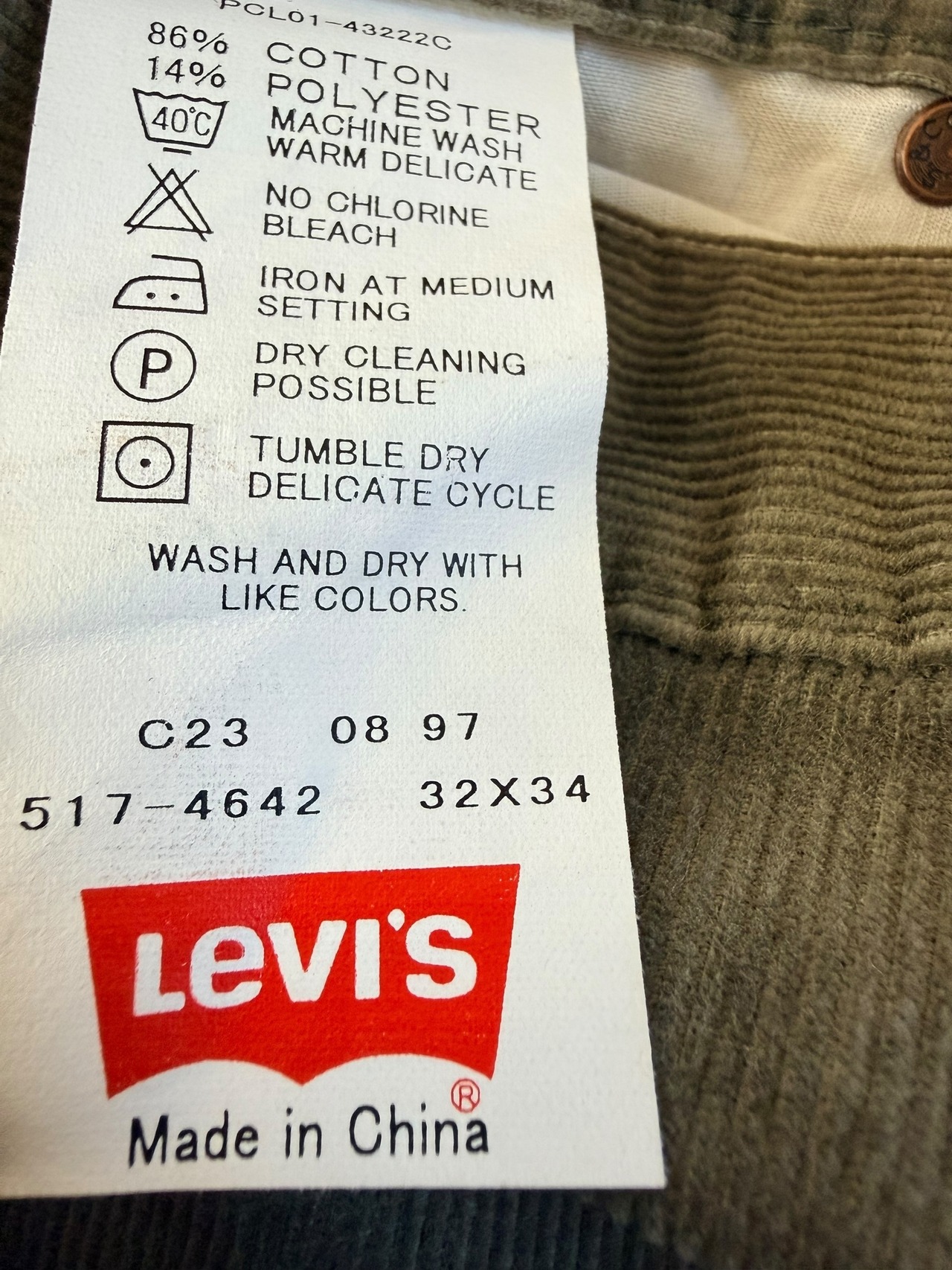 90's リーバイス517 ブーツカット コーデュロイ カーキ デッドストック