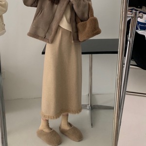 フリンジ スリット リブニット スカート 10250