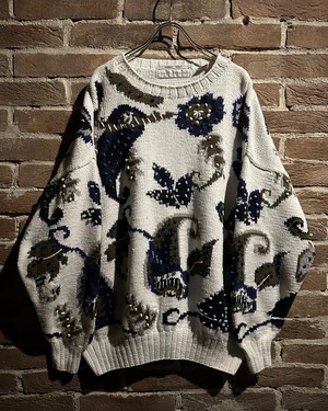 【Caka act3】Beautiful Botanical Design Vintage Loose Knit