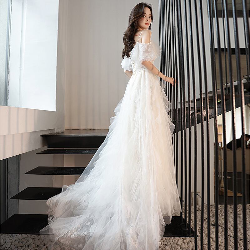 高品質！フレア袖 贅沢な小花総レース オフシェル 細見えシルエット  