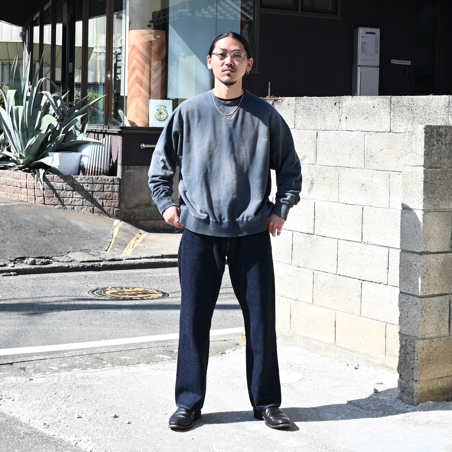 INTERIM / VINTAGE FADE BOTH V-GAZETTE SWEAT SHIRT | GANKO