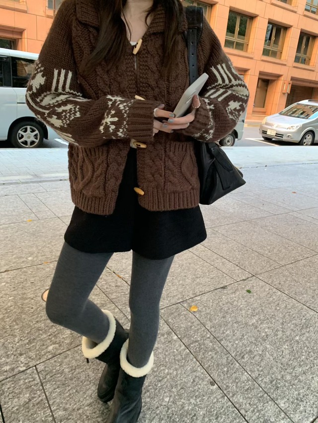 (予約) mellounge / Jagd color blocking cowichan cardigan 2color