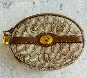 Christian Dior ラウンドプレート ハニカム柄マルチコインケース ベージュ