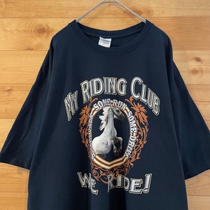 【GILDAN】乗馬クラブ MY RIDING CLUB アーチロゴ アニマルプリント バックロゴ Tシャツ XL ビッグサイズ US古着