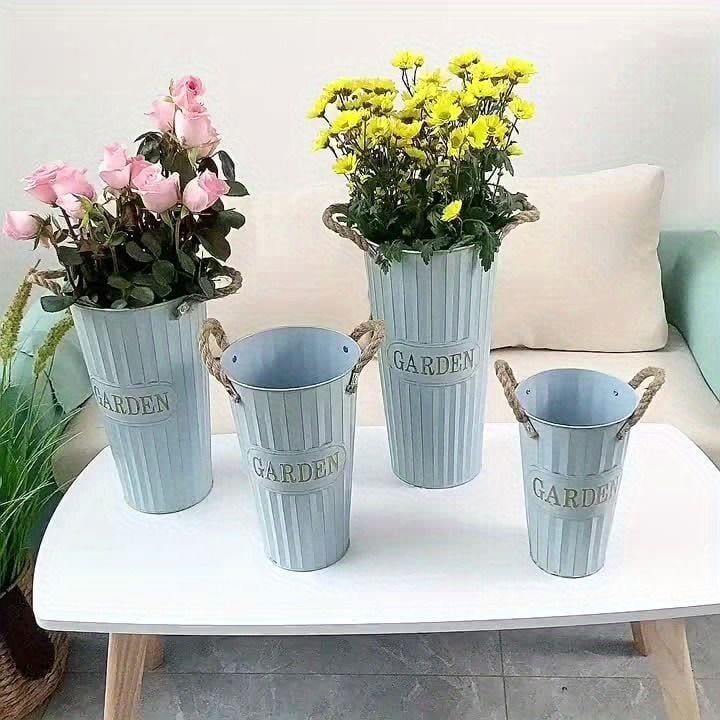アンティーク 金属製 花瓶 青緑 フラワーホルダー 4個セット