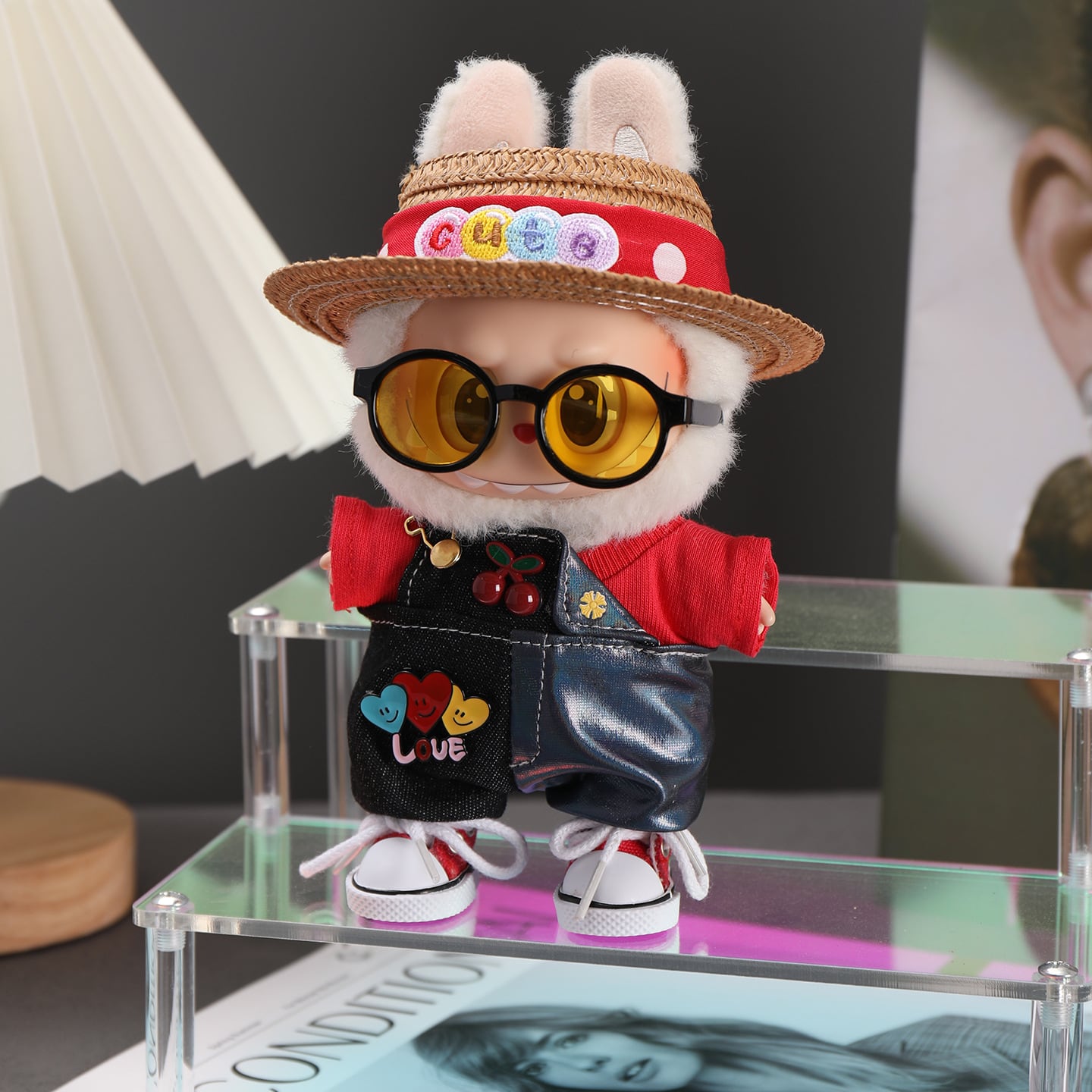 ラブブ 1-3世代対応 トップス+サロペット+麦わら帽子+靴+メガネ Labubu