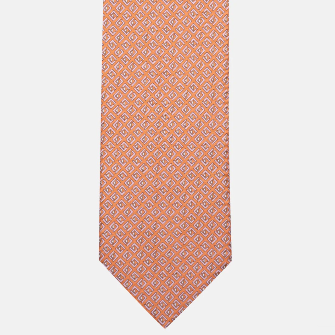 3-Fold Silk Tie with Geometric Pattern, Orange - T561910