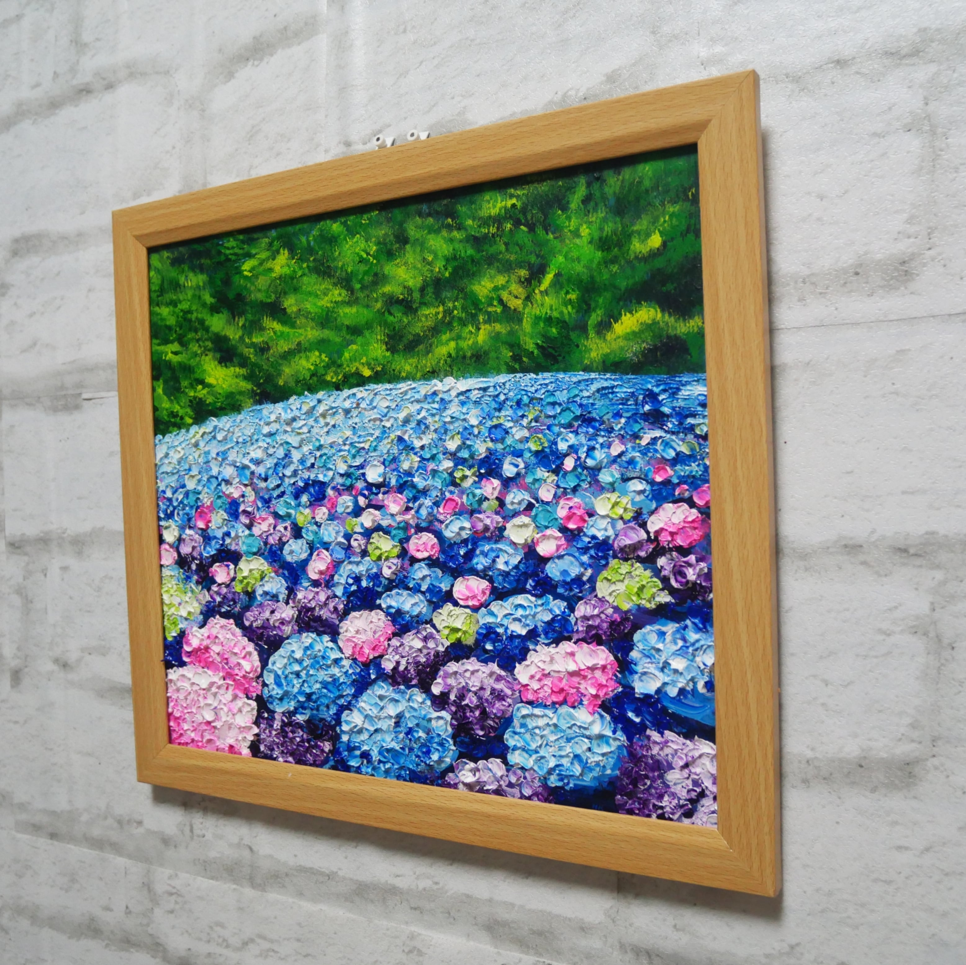 油絵 原画】雨雫が奏でる色彩のワルツ｜紫陽花 あじさい アジサイ 梅雨