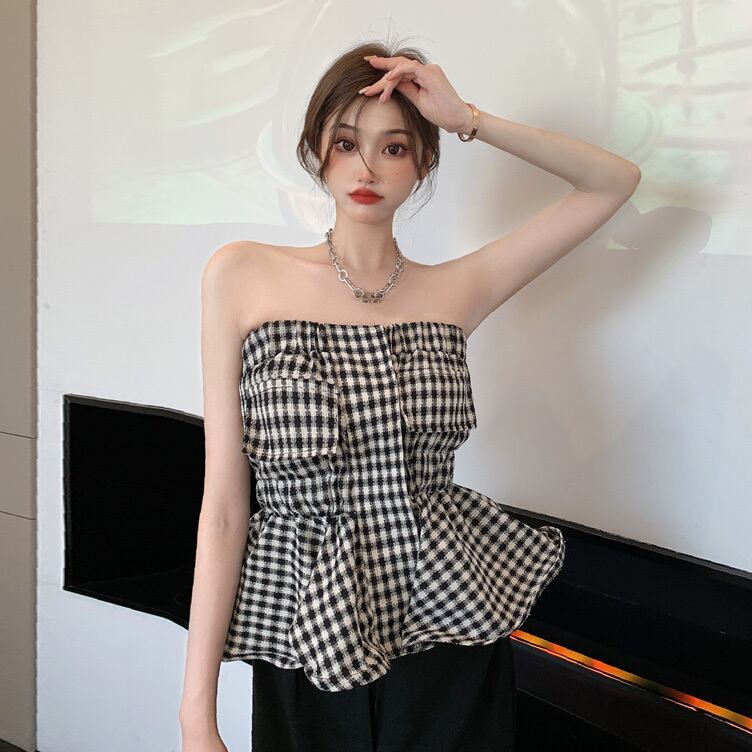 格子柄トップス サマーウェストノースリーブレディース 夏物 ハンチェンe31873972810