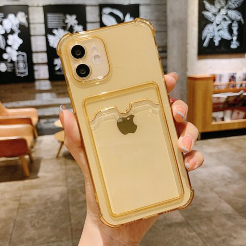 【イエロー系】【フォトフレームシリーズ】キャンディカラー フォト＆カード収納付き クリア  スマホ ケース カバー iphone13 7 8 Plus SE2 X XS XR 11 Pro 12 mini MAX アイフォンケース
