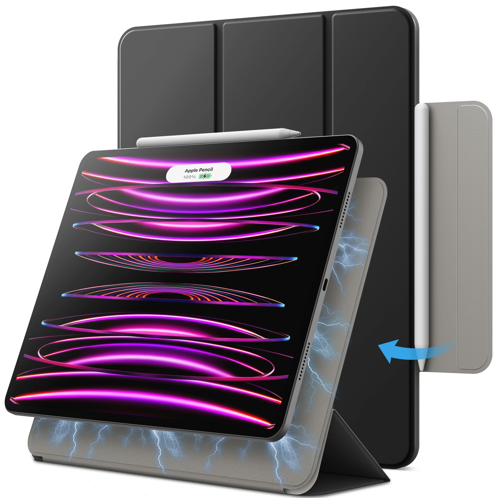 JETech iPad Pro 12.9インチ 6/5/4/3 (2022/2021/2020/2018)用 マグネットケース (ブラック)