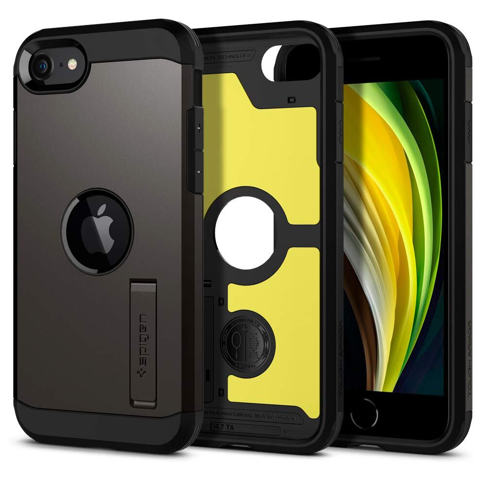 Spigen iPhone SE3 SE2 【第3/2世代】 ケース iPhone7/8用 ケース耐衝撃 スタンド付き 米軍MIL規格取得 三層構造 スマホスタンド カメラ保護 傷防止 衝撃吸収 ワイヤレス充電 タフ・アーマー ACS00949 (ガンメタル)