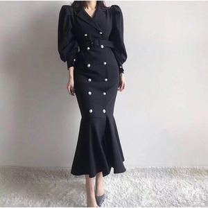 マーメイドラインワンピース　ランタンスリーブダブル　G0581