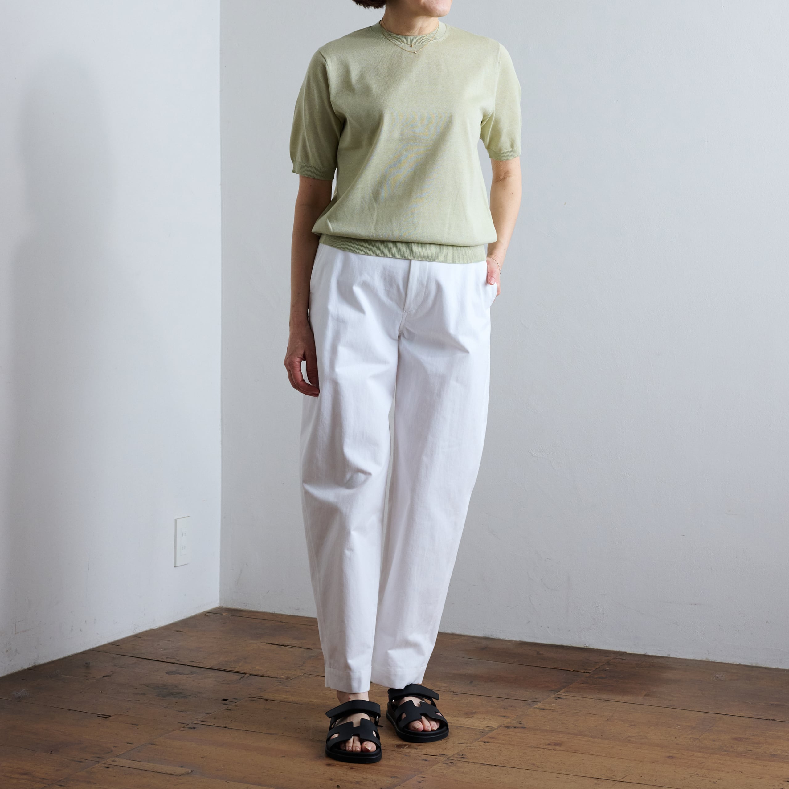 SLOANE / スローン ポリエステル半袖ニット アイボリー　オフホワイト 30%off】SLOANE スローン 16G天竺 リサイクルポリエステル×コットン