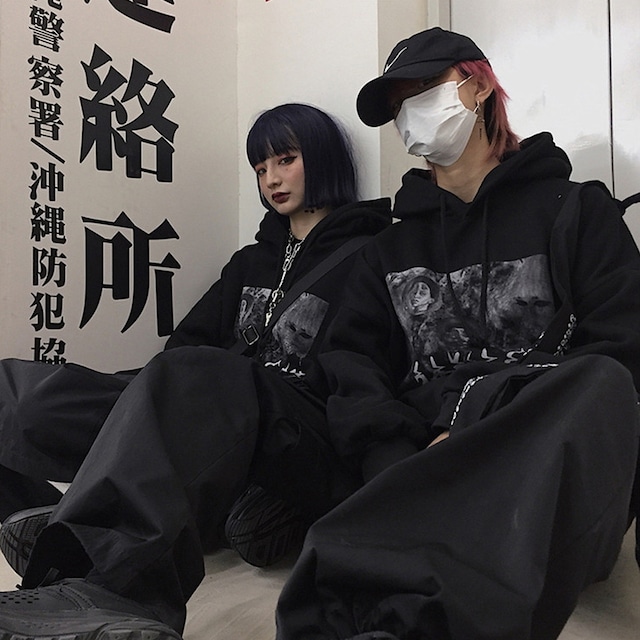ゴスロリ通販 With U ゴシック ロリィタ パーカー 病み系プリント ユニセックス ストリート系 原宿ファッション Y2K Z世代