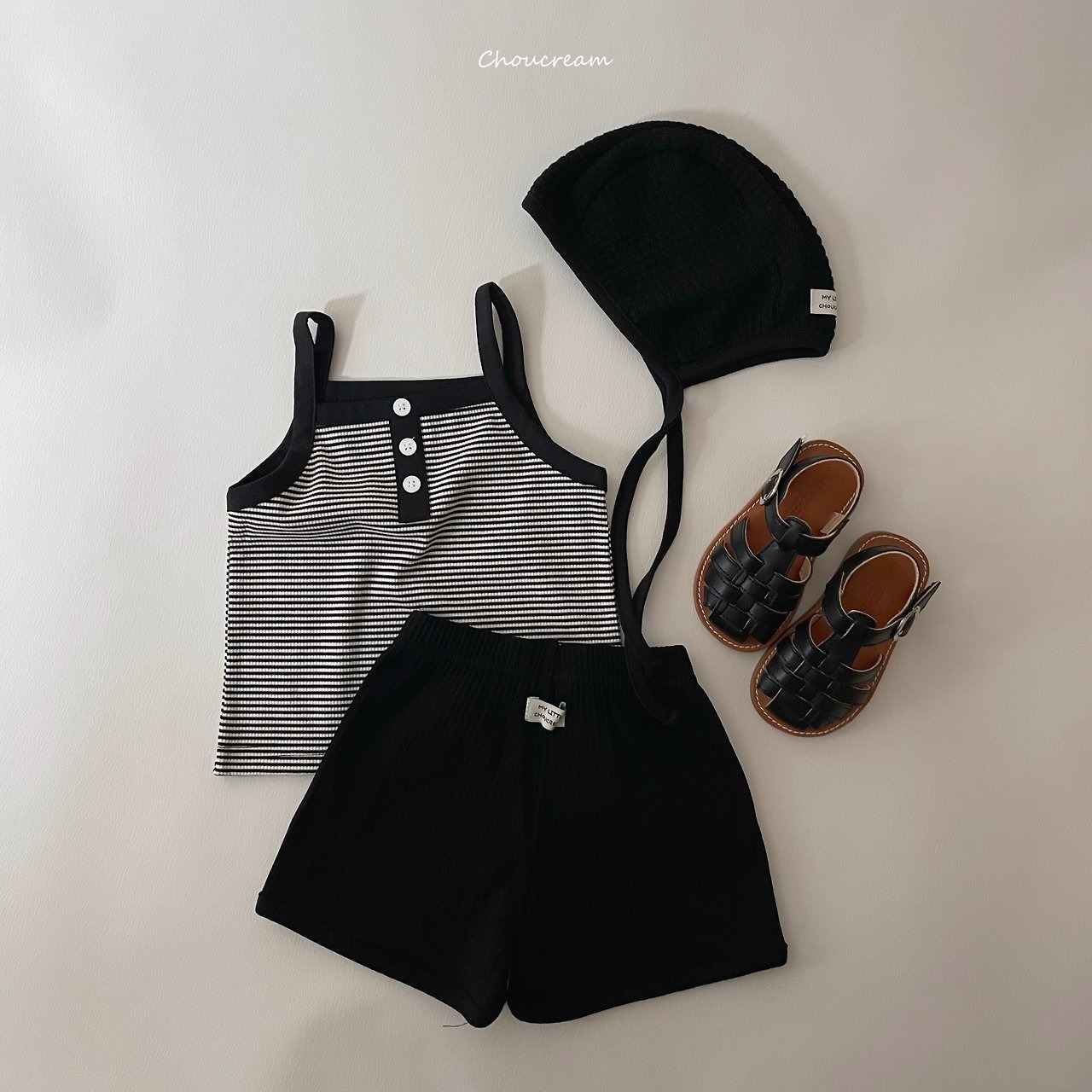 [choucream] Button Stripe Sleeveless Tee / [슈크림] 버튼단가라나시티