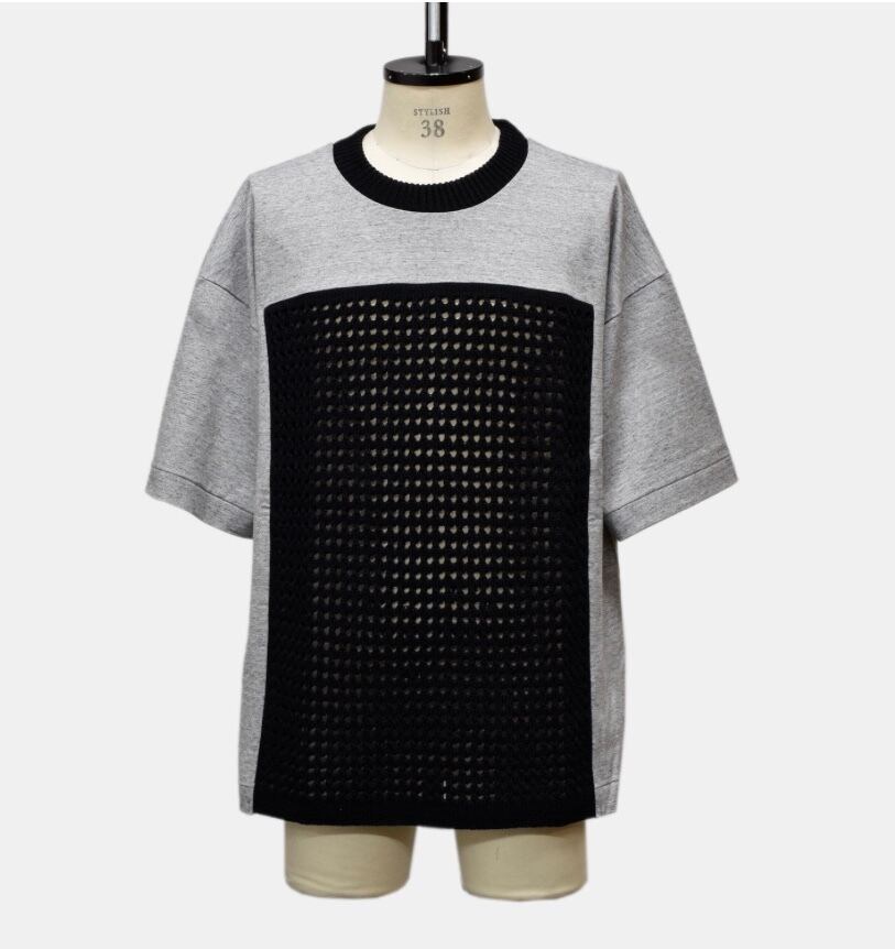 my beautiful landlet plain stitch switching T-shirt ( grey sonota3)