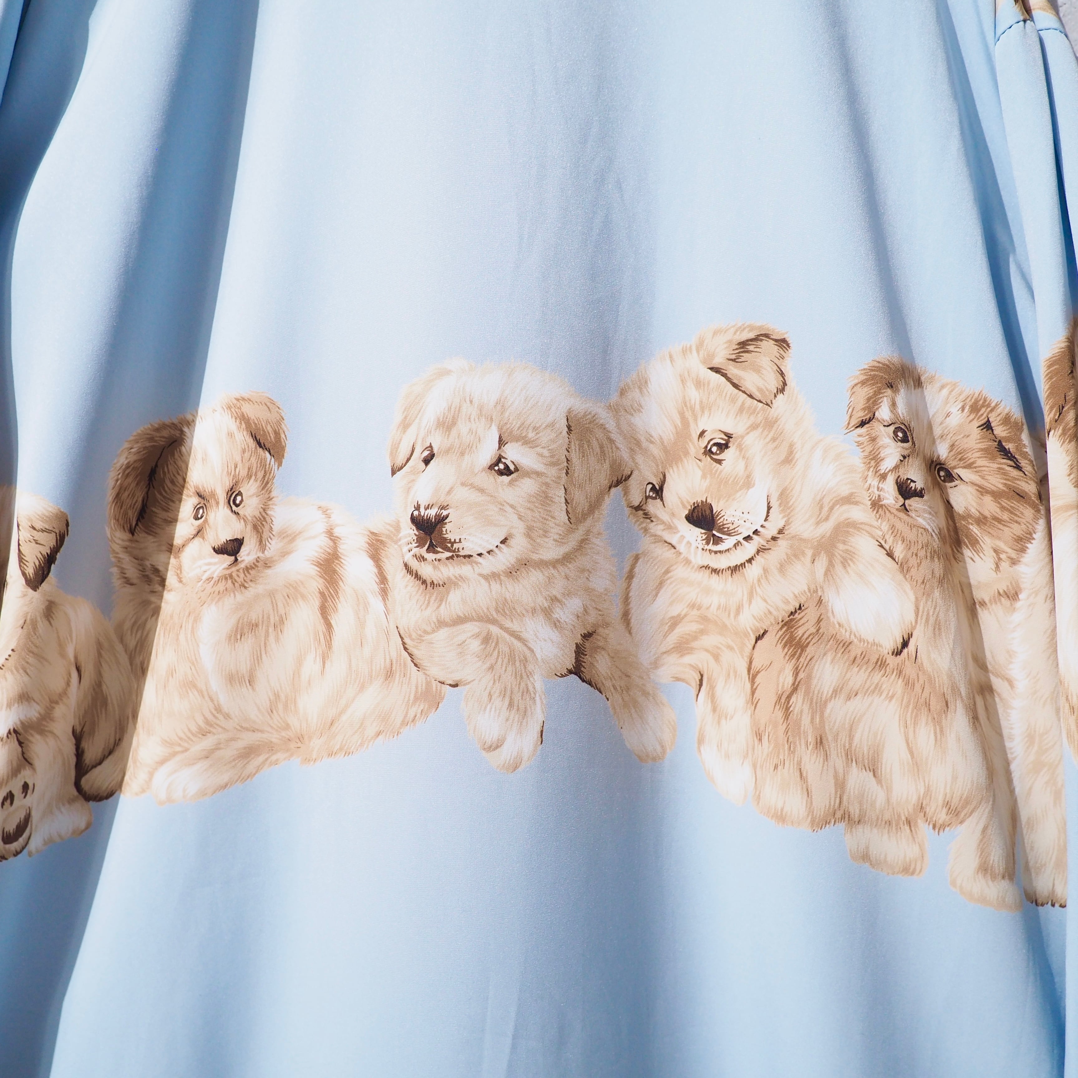 1980s Pretty Puppy Dogs printed vintage Open collar Shirt