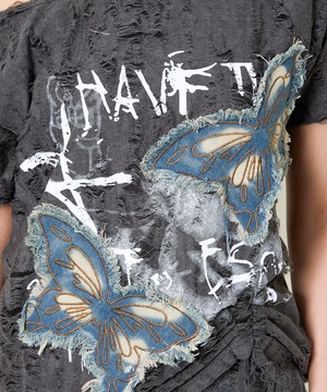 ワンショルダー デニムハリツケ トップス