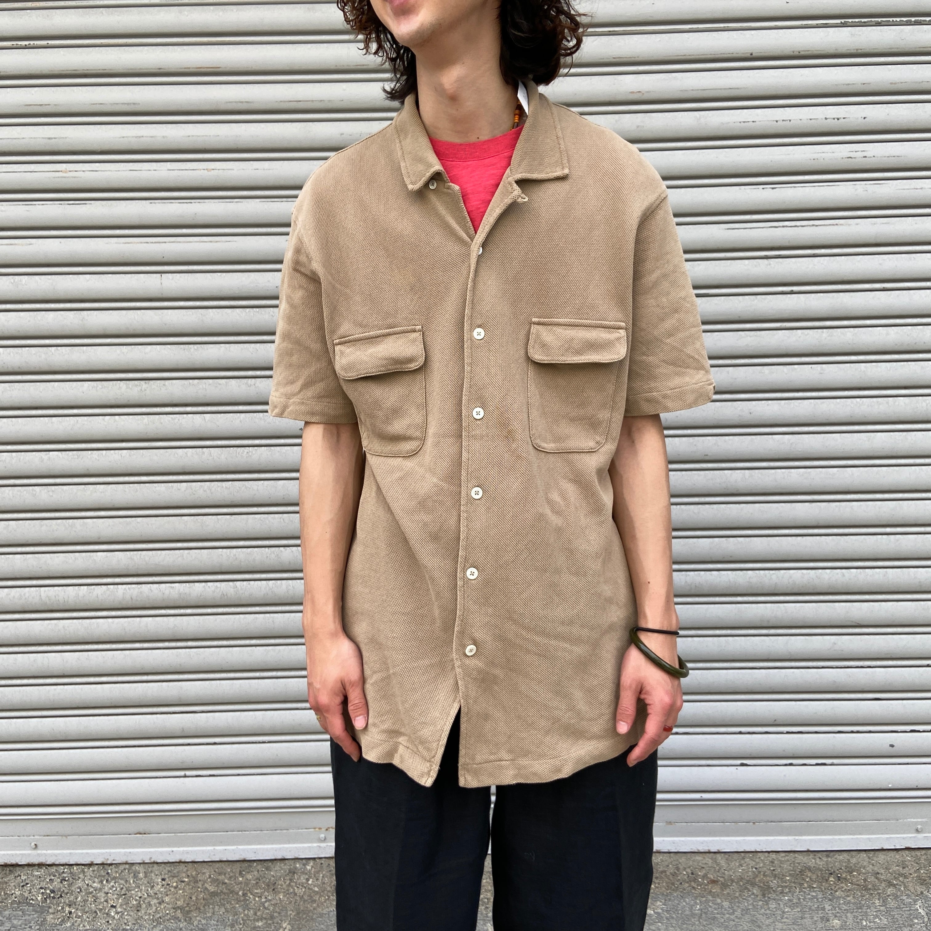 希少 完全無地ネイビー90s ポロ ラルフローレン 開襟 オープンカラー