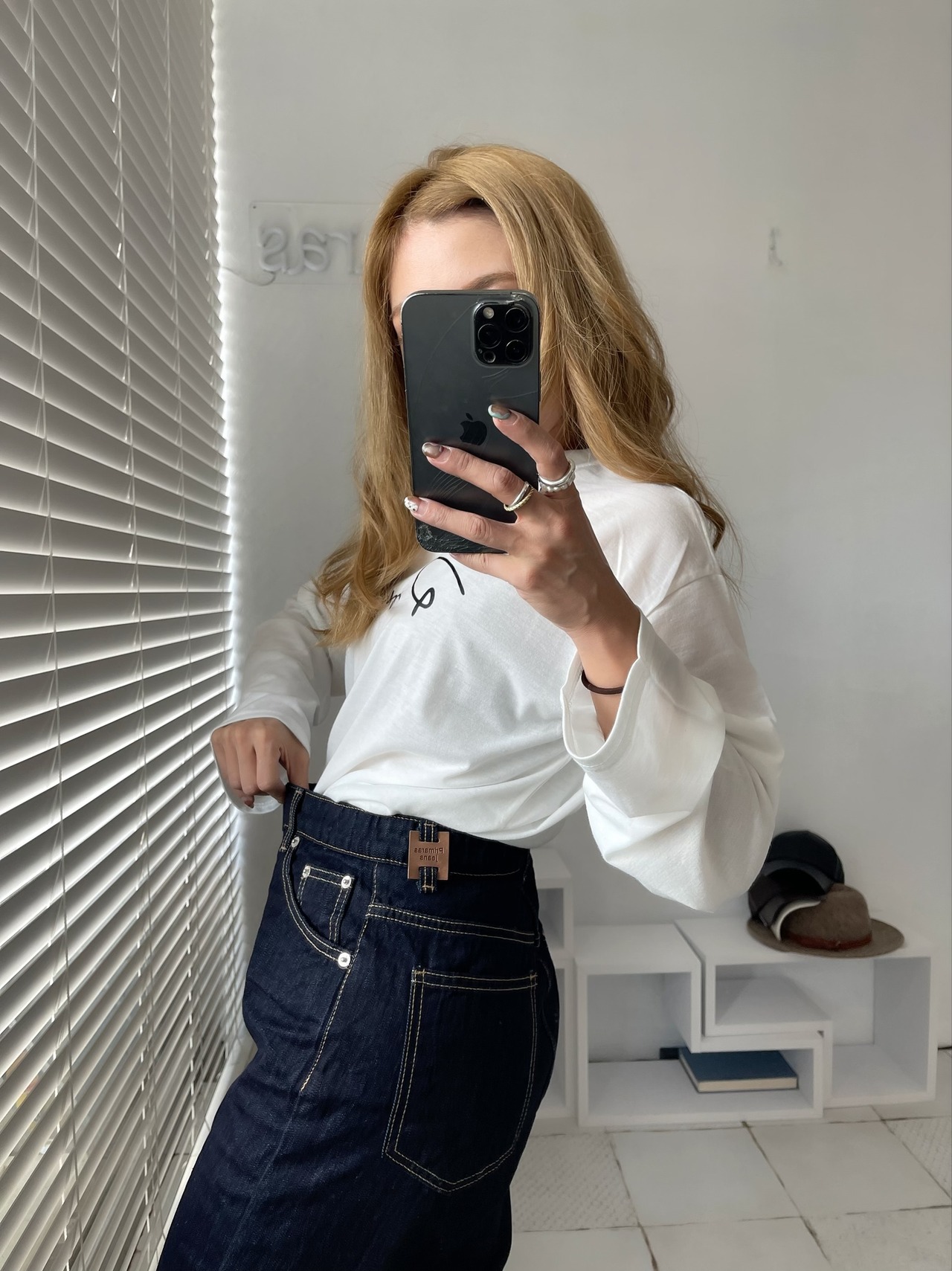 ✔︎セルフカットハイウエストワイドストレートデニムpt【ウエスト総ゴム】／DARKINDIGO