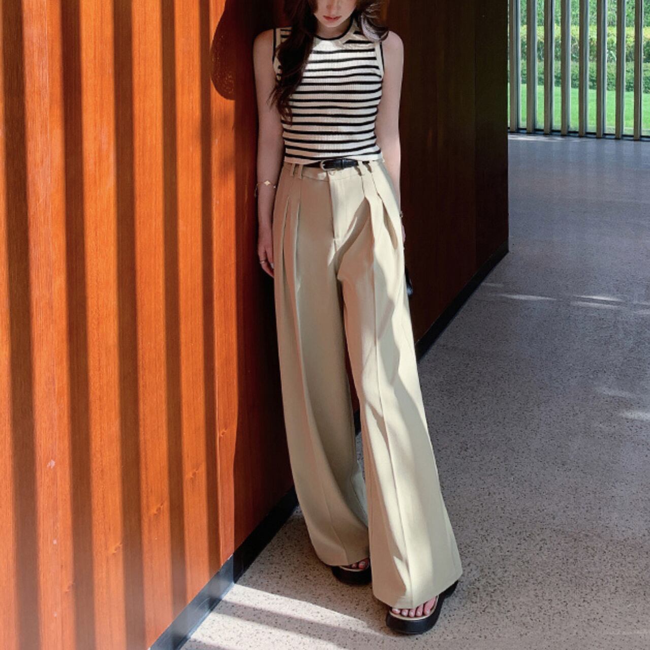 ハイウエスト タックワイドパンツ B79