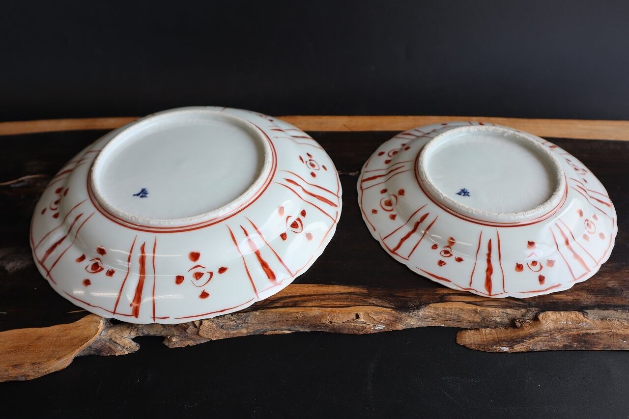 赤絵芙蓉手打ち込み七寸皿(明山手.大) | 陶つちやま