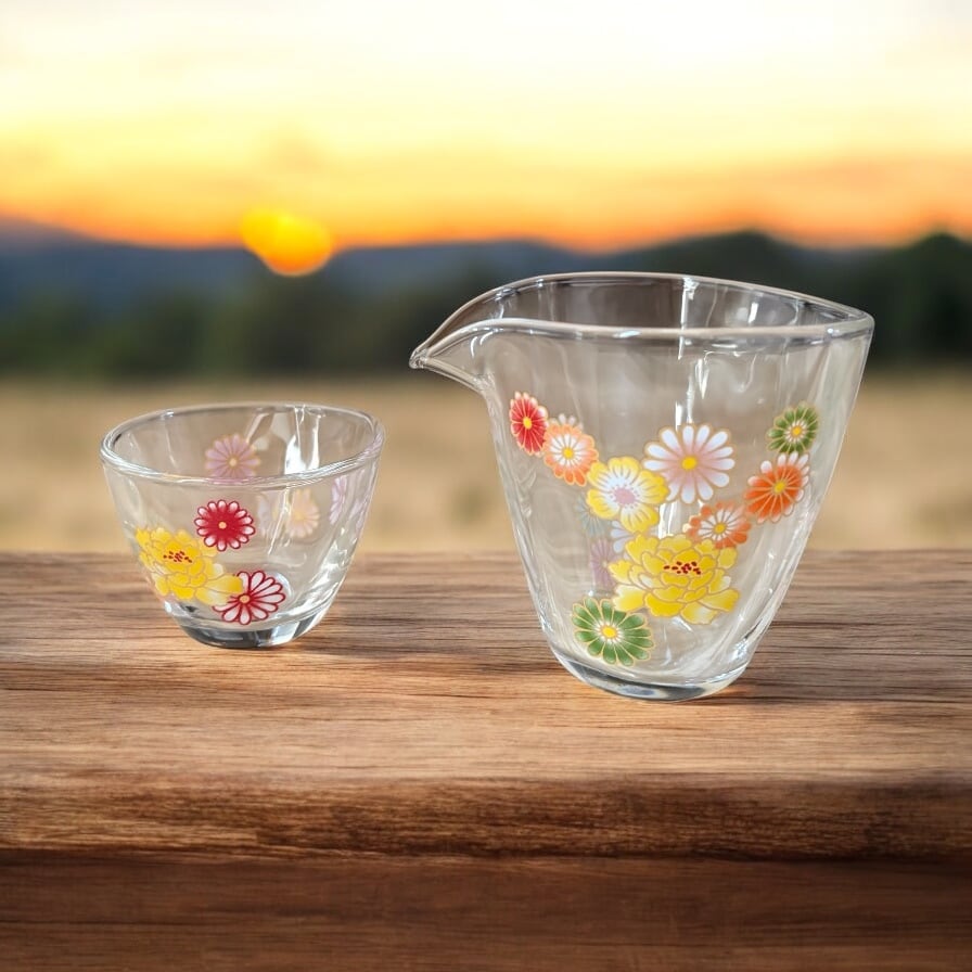 和の花のガラス手びねり徳利＆お猪口 お酒 父の日ギフト