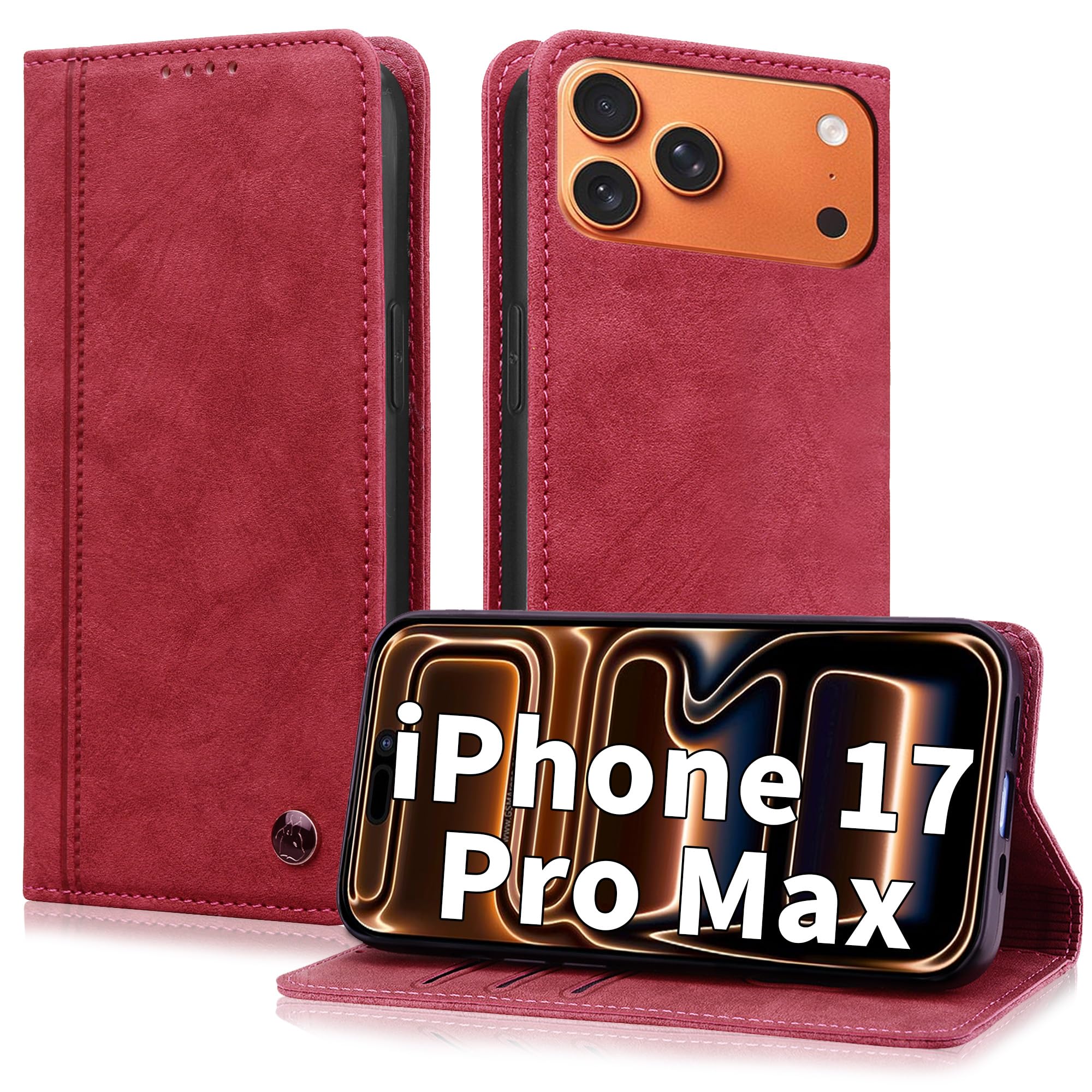 ONETHEFUL 対応 iphone18 promaxケース 手帳型 iphone17/18プロマックス レッド