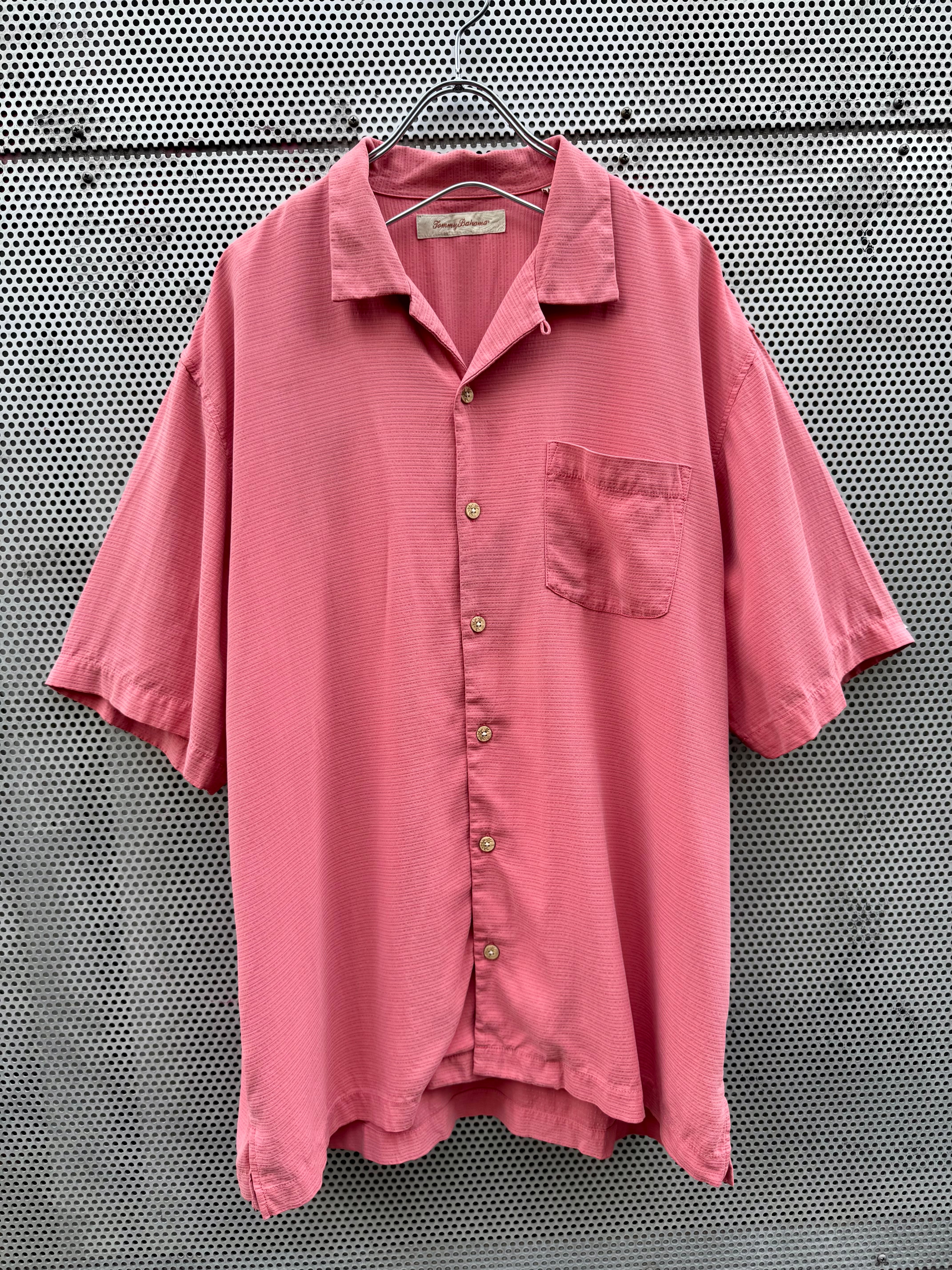 salmon-pink silk open collar shirt / サーモンピンク シルク 開襟