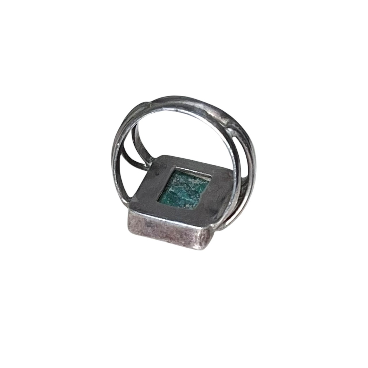 vintage heavy gauge silver malachite ring