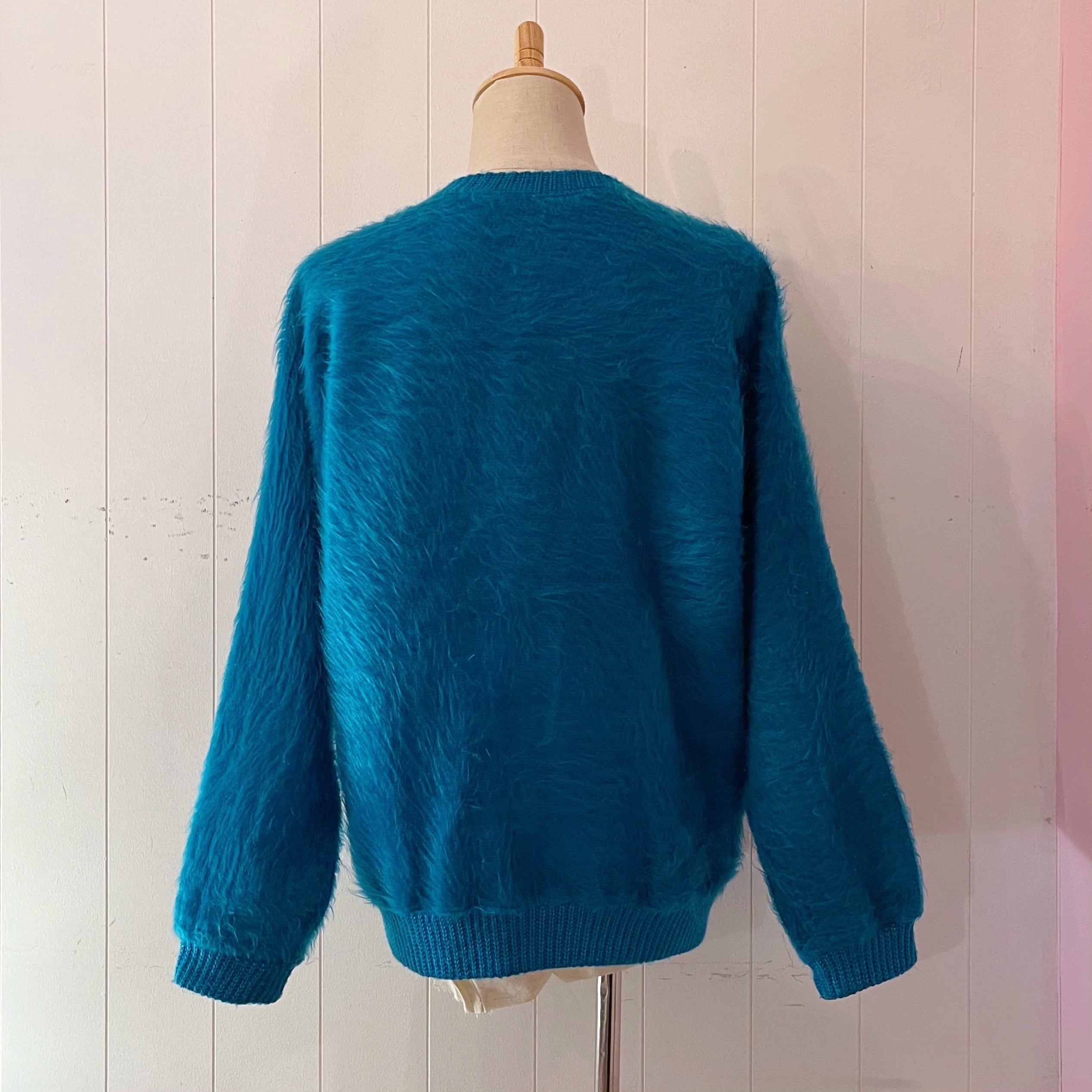 peacock green shaggy knit cardigan