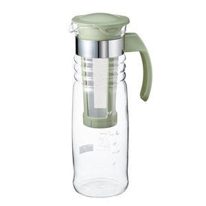 【在庫のみ】HARIO(ハリオ)かご網付き水出し茶ポット 実用容量1200ml スモーキーグリーン 耐熱ガラス製 熱湯・食洗器OK 冷水筒 日本製 HCC-12-SG