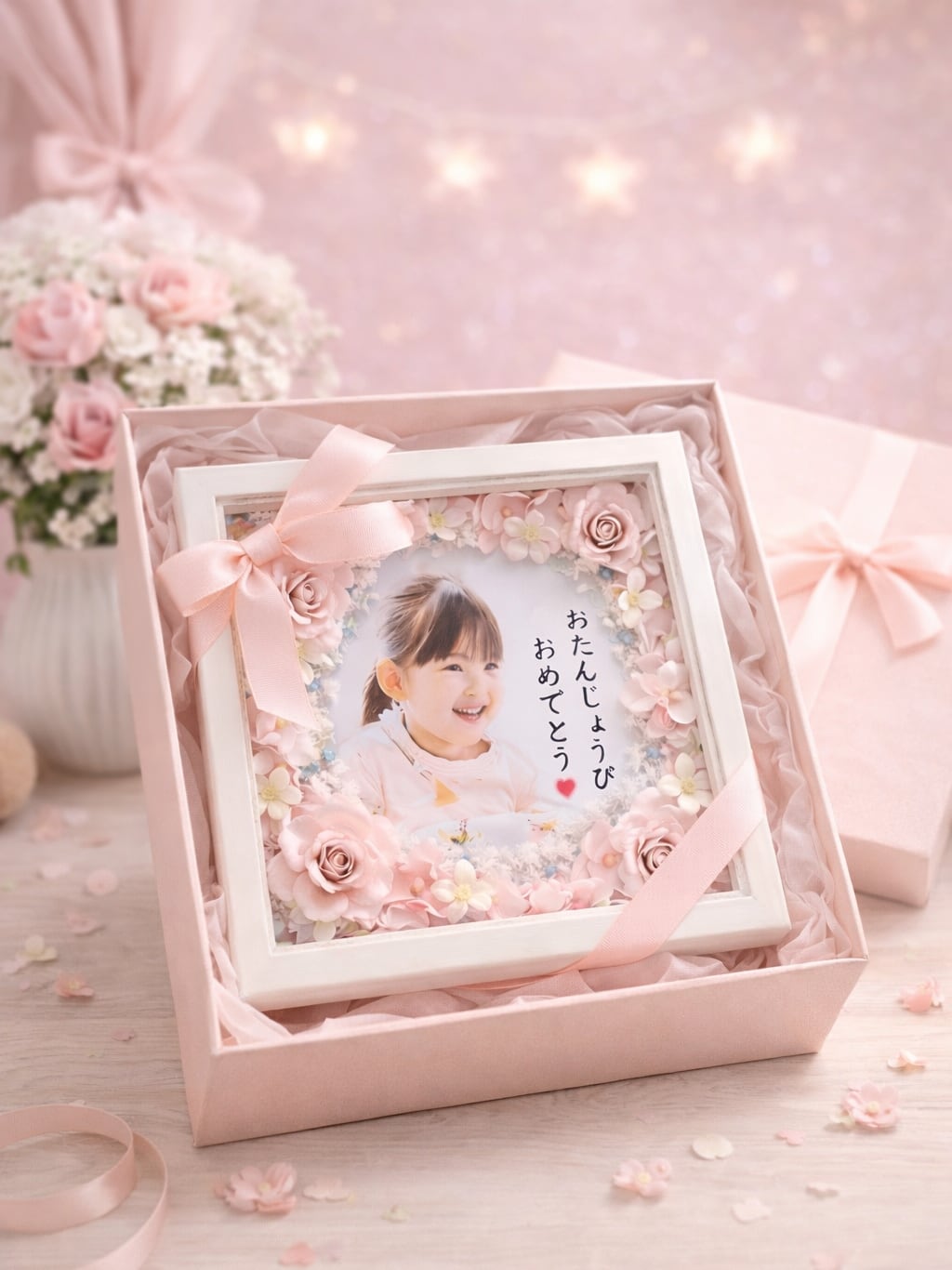 ことばの花束フラワーフレーム 【HGF-003】縦横21㎝│名入れ対応｜ 木枠両面ガラス｜誕生日│記念日のギフト│