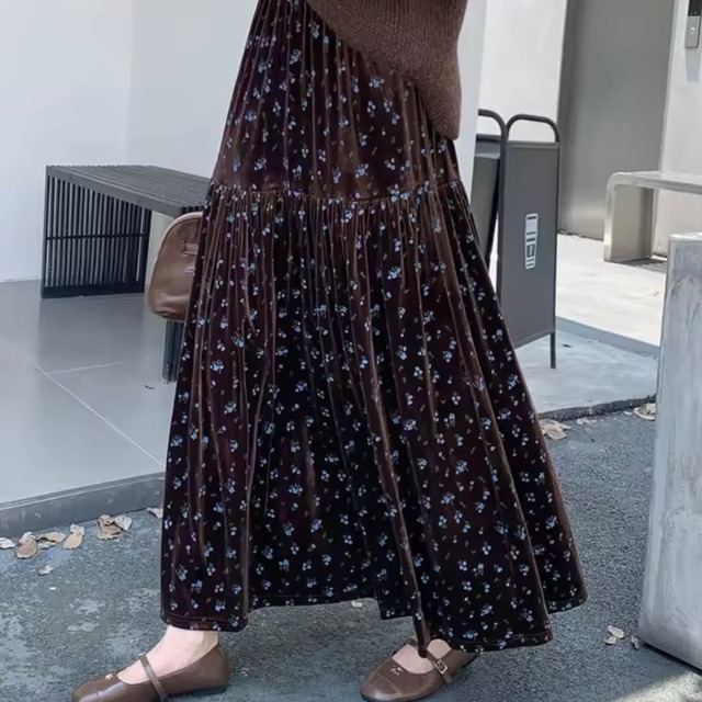 flower velor long skirt