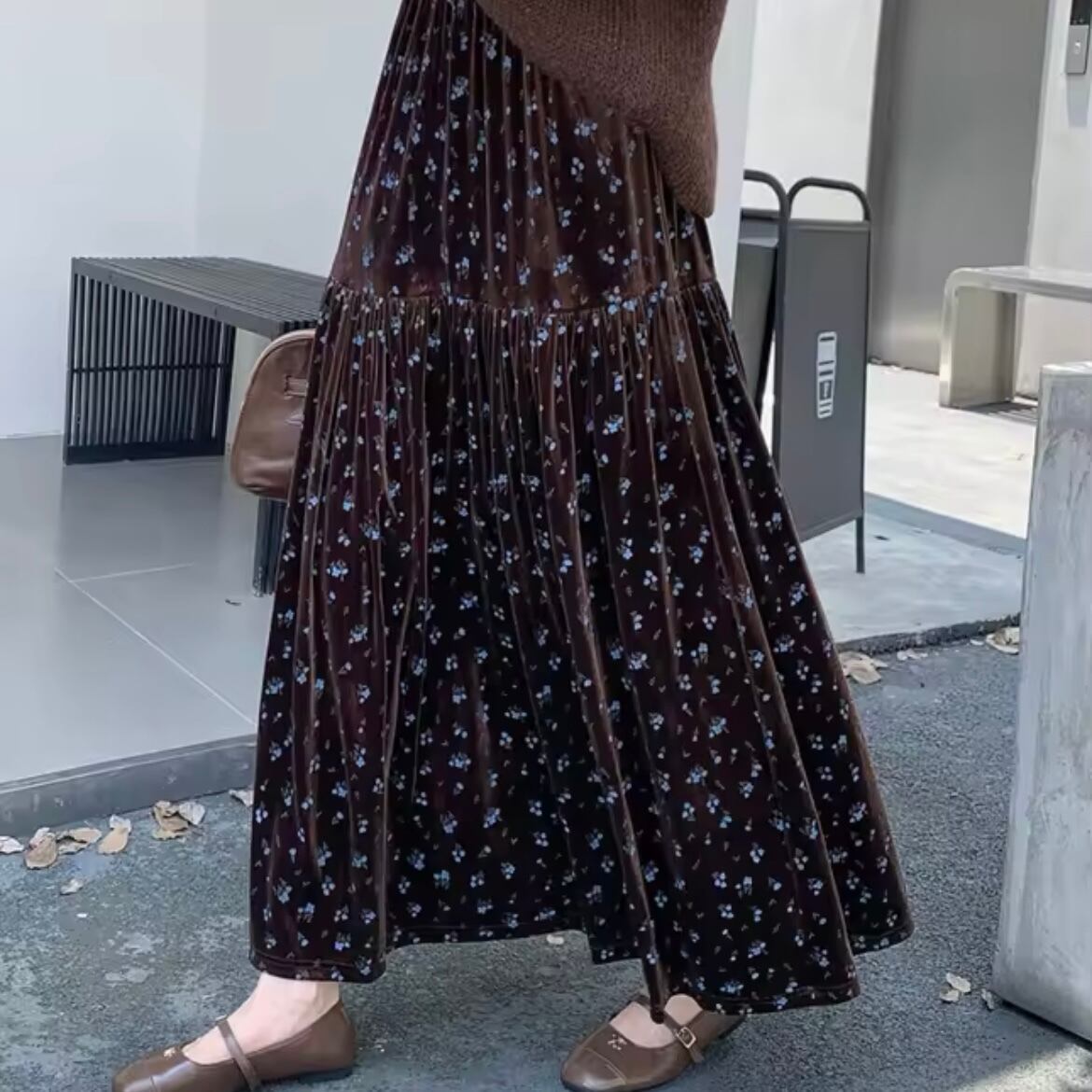 flower velor long skirt