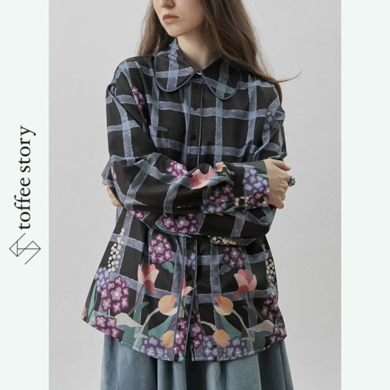 影に花が溶ける余白：チェックラペルシャツ《XU0265》