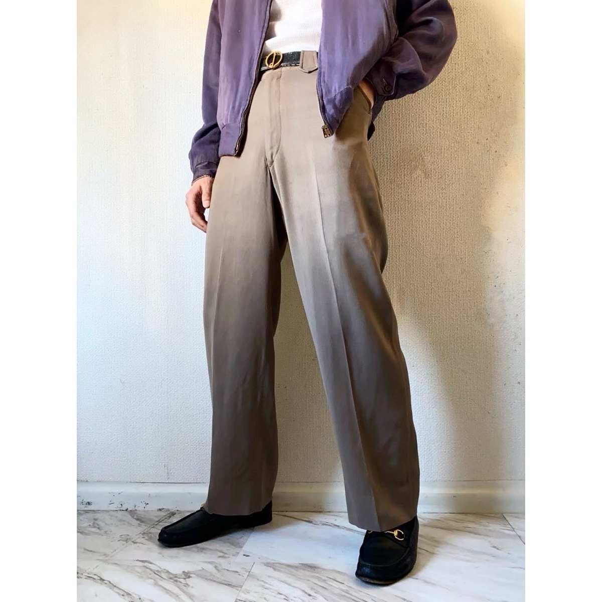vintage 50s〜60s wool rayon gabardine wide slacks | protocol