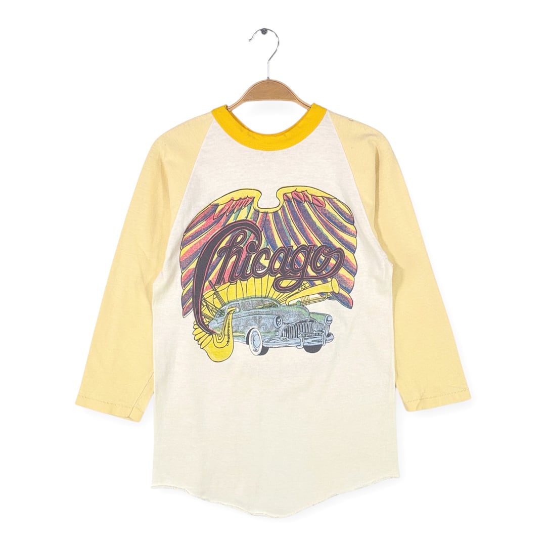 70s シカゴ USA製 ヴィンテージTシャツ ラッセル 金タグ ロックTシャツ CHICAGO メンズM 古着 @AAA1595