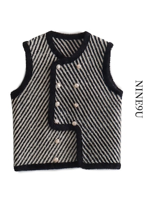 nichi stripe wool vest【NINE6842】