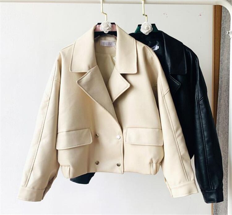 見ていてとても綺麗です 韓国ファッション レザー ジャケット レトロ オシャレ PUレザー 長袖