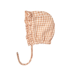 QUINCY MAE/woven ruffle bonnet/Melon Gingham