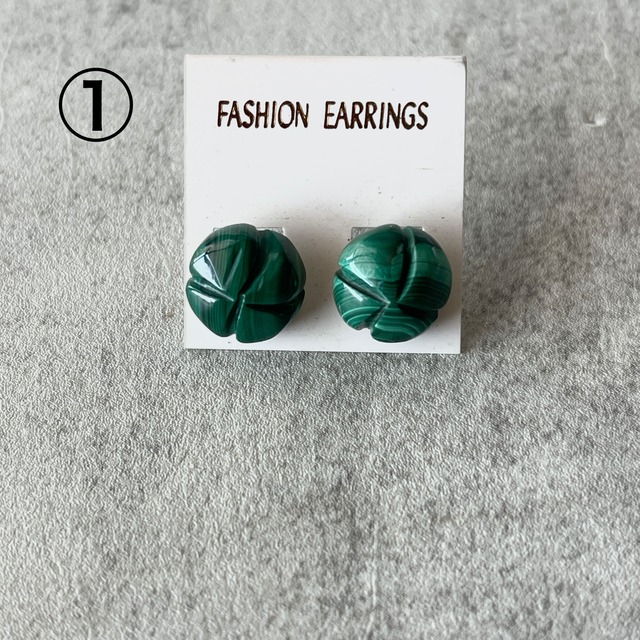 コンゴ産マラカイト ピアス｜天然石アクセサリー グリーンストーン 真鍮ポスト